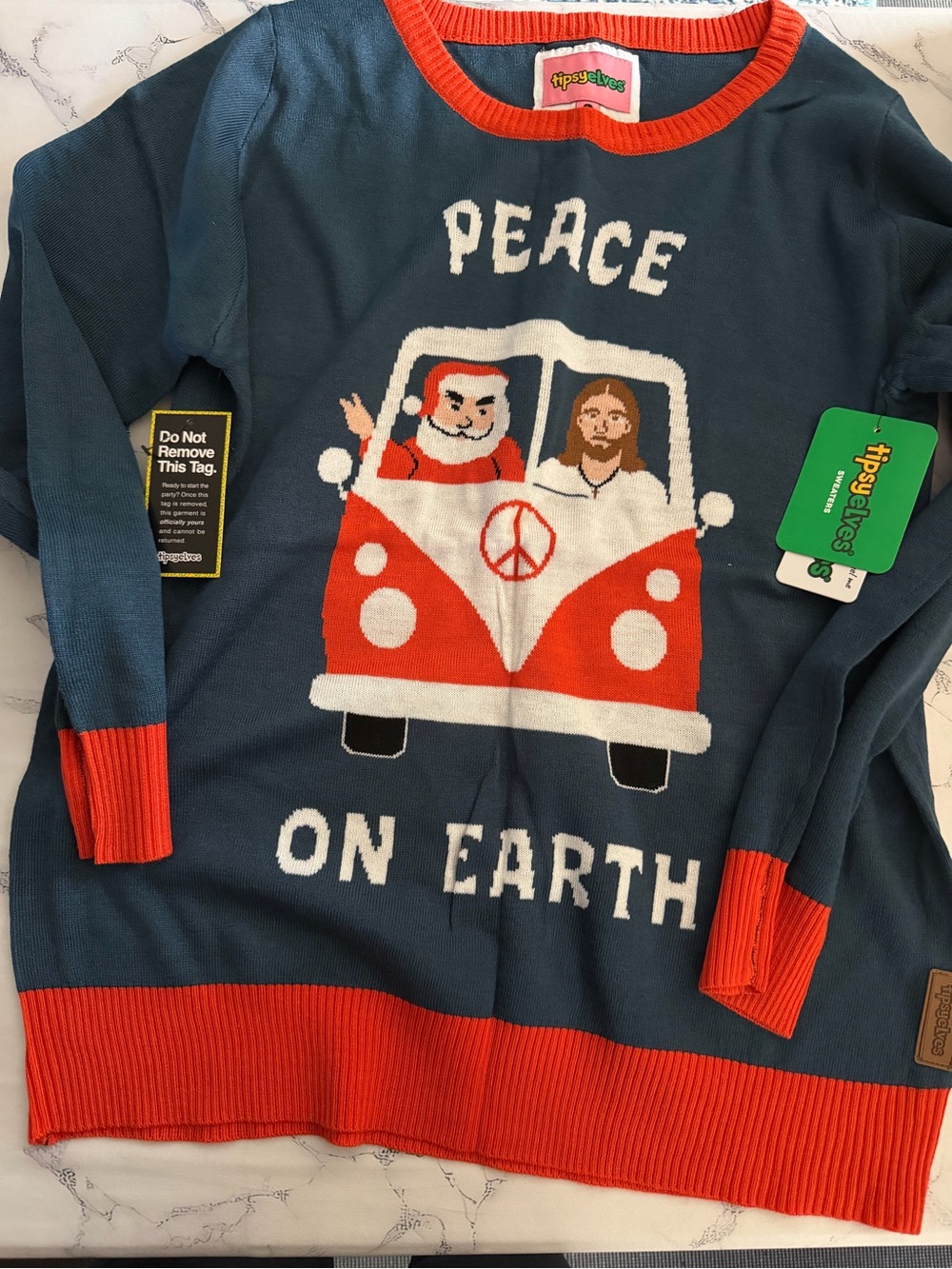 Tipsy Elves Blue and Red "Peace On Earth" Crewneck Sweater